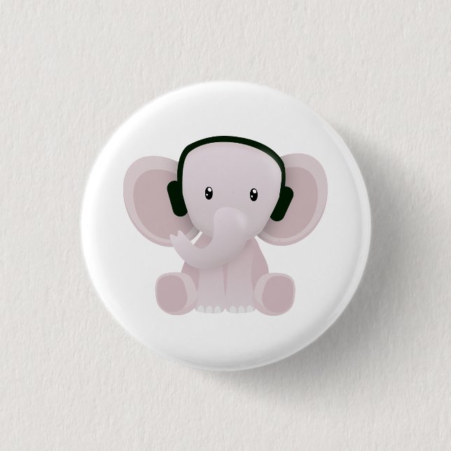 Elephant loves music 3 cm round badge (Front)