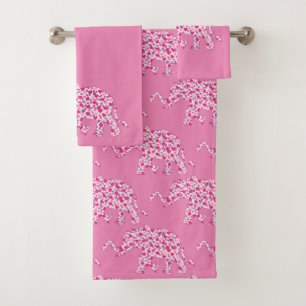 Elephant made up of Pink Hearts Bath Towel Set