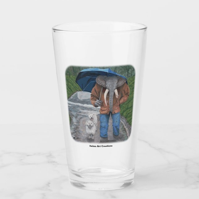 Elephant Man Walking Dogs Fantasy Art Glass Cup (Front)