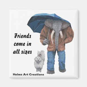 Elephant Man Walking Dogs Fantasy Button Magnet