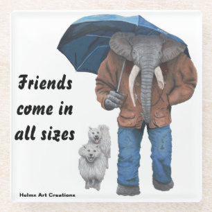Elephant Man Walking Dogs Fantasy Glass Coaster