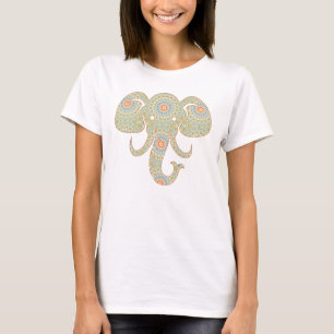 Elephant Mandala in Light Green and Orange T-Shirt