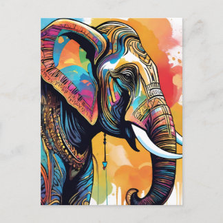 Elephant mandala water colour postcard