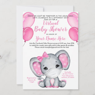 Elephant Mask Virtual Shower Baby Girl Invitation