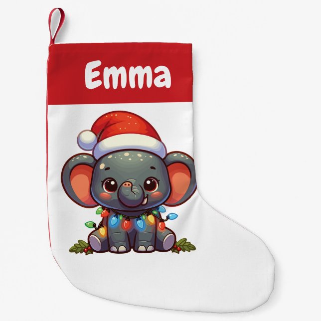 Elephant Merry Christmas Winter Animals Elephants Small Christmas Stocking (Front)