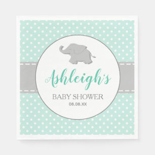 Elephant Mint Green Grey Polka Dot Baby Shower Napkin