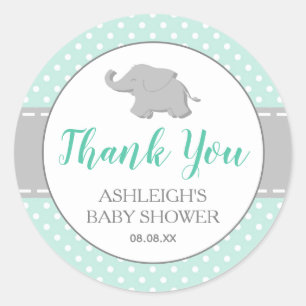 Elephant Mint Green Polka Dot Baby Shower Classic Round Sticker