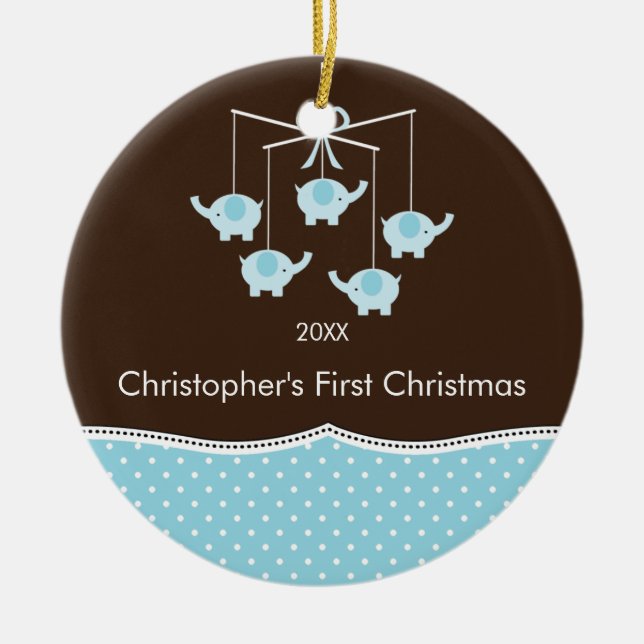 Elephant Mobile Baby's First Christmas Ornament (Front)