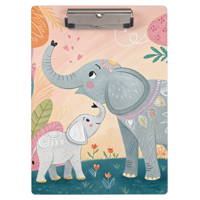 Elephant Mom and Baby Clipboard (Front)
