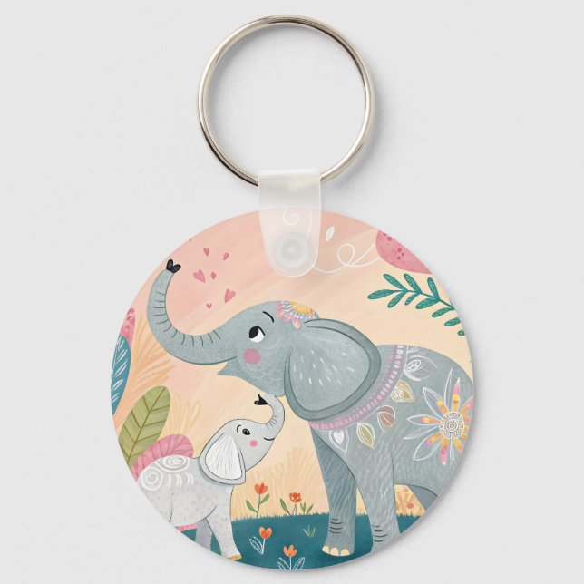 Elephant Mom and Baby Key Ring (Front)