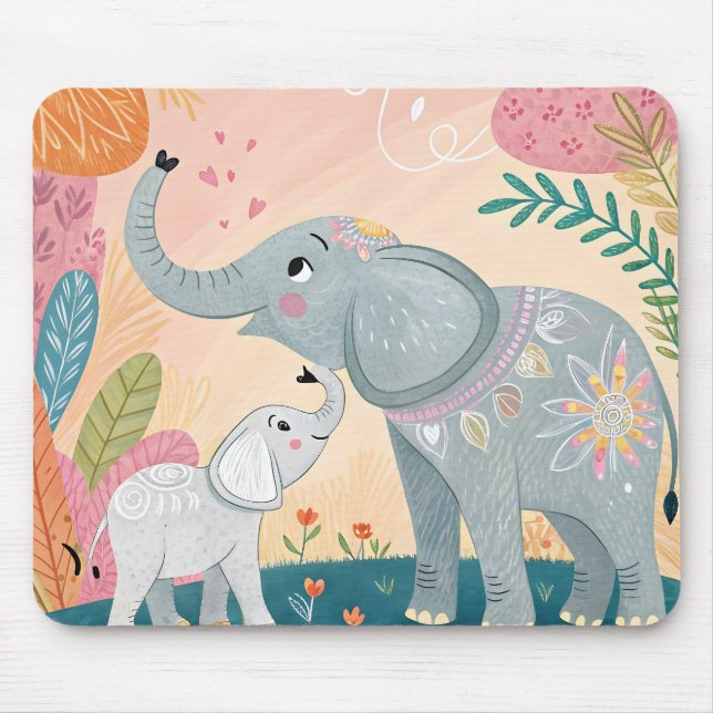 Elephant Mom and Baby Mouse Pad (Front)