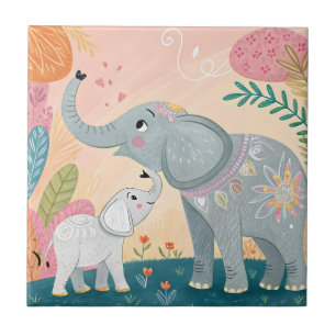 Elephant Mom and Baby Tile