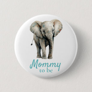 Elephant Mommy Baby Shower Blue Button