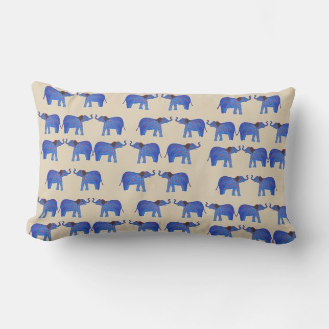 Elephant Mood Lumbar Cushion , Blue elephant (Front)