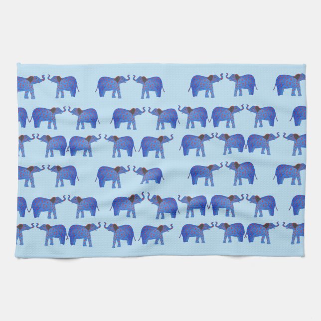 Elephant Mood Tea Towel, Blue elephant pattern Tea Towel (Horizontal)