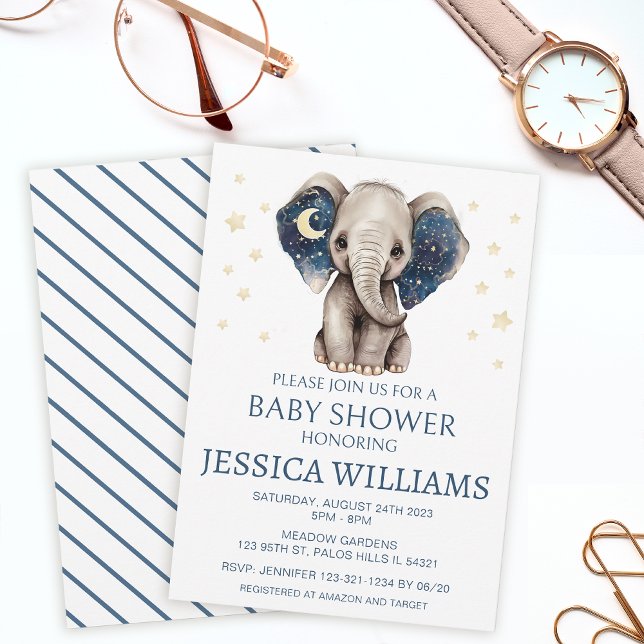 Elephant moon and stars baby boy shower invitation (Creator Uploaded)