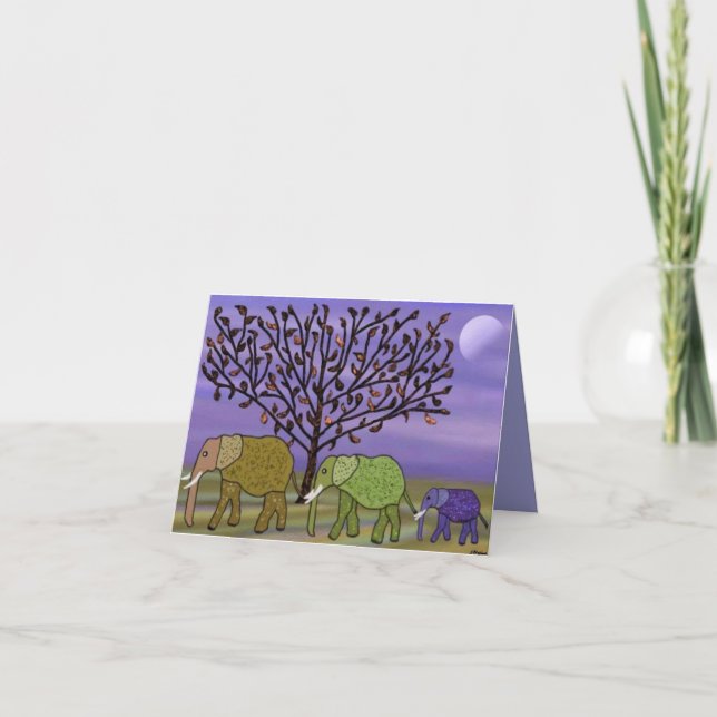 Elephant Moon Happy Holiday Card (Front)