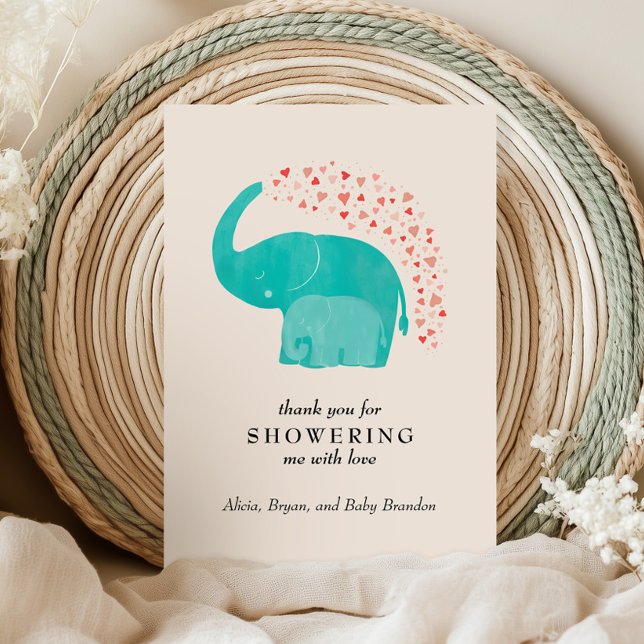 Elephant Mother and Calf Baby Shower Personalised Thank You Card (Creator Uploaded)