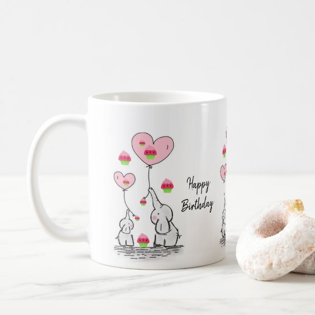 Elephant Mug Happy Birthday Mug (With Donut)
