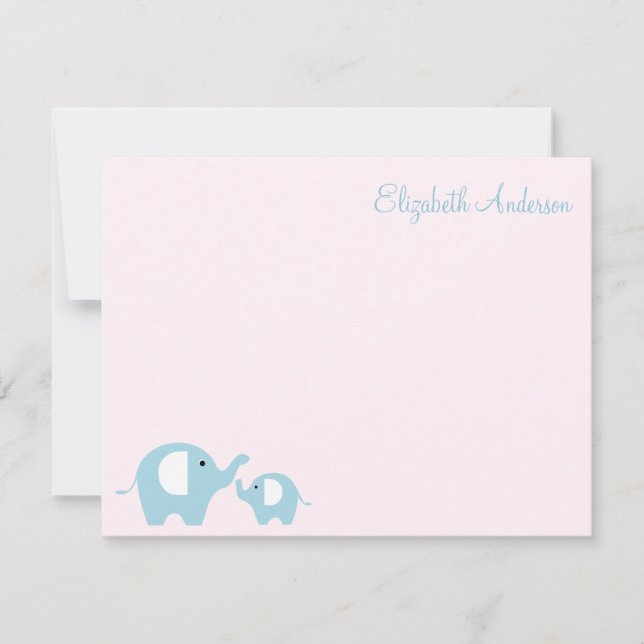 Elephant Mum and Baby Flat Thank You Notes (Front)