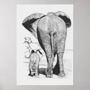 Elephant Mum and Baby Poster