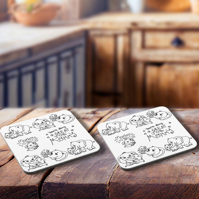 Elephant Mum & Me Mother's Day  Coaster (Elephant Mum & Me Mother's Day Beverage Coaster)