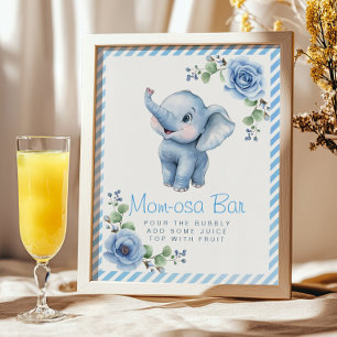 Elephant Mum-osa Bar Sign – Blue Floral Baby Showe