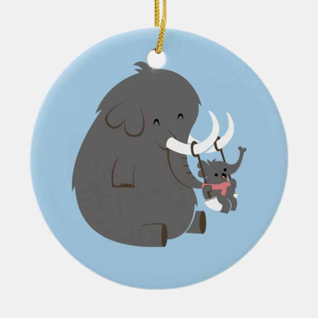Elephant Mummy and Baby Ceramic Tree Decoration (Front)