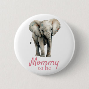 Elephant  Mummy Baby Shower Pink Button