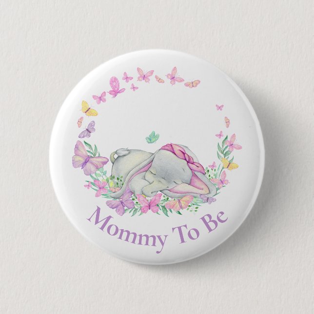 Elephant Mummy to be Butterfly  Pink Button (Front)