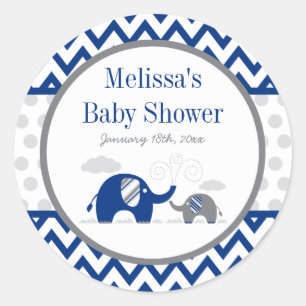 Elephant Navy Blue Grey Baby Shower Classic Round Sticker