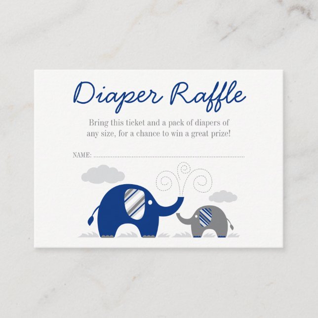 Elephant Navy Blue Grey Diaper Raffle Ticket Enclosure Card (Front)