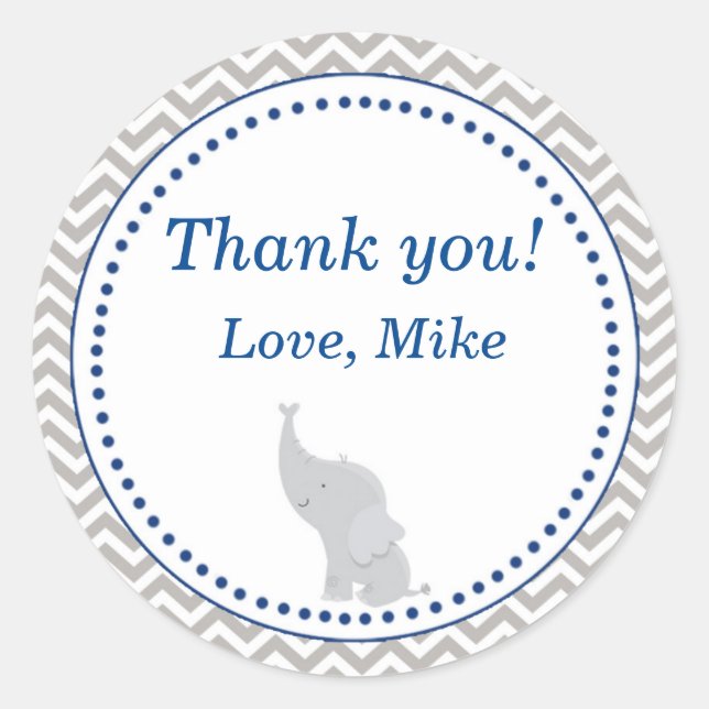 Elephant Navy Blue Grey Gift Favour Label Silver (Front)