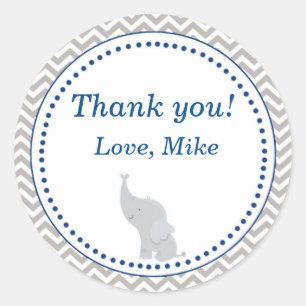 Elephant Navy Blue Grey Gift Favour Label Silver