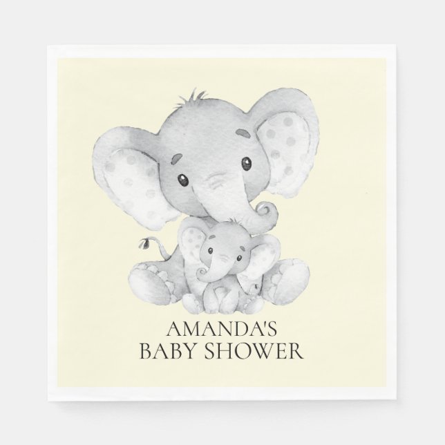 Elephant Neutral Baby Shower Paper Napkins (Front)