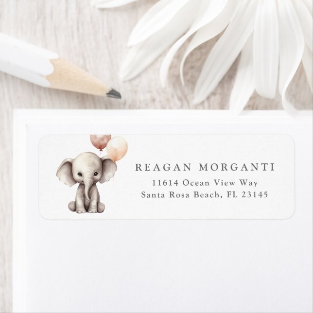 Elephant Neutral Baby Shower Return Address (Insitu)