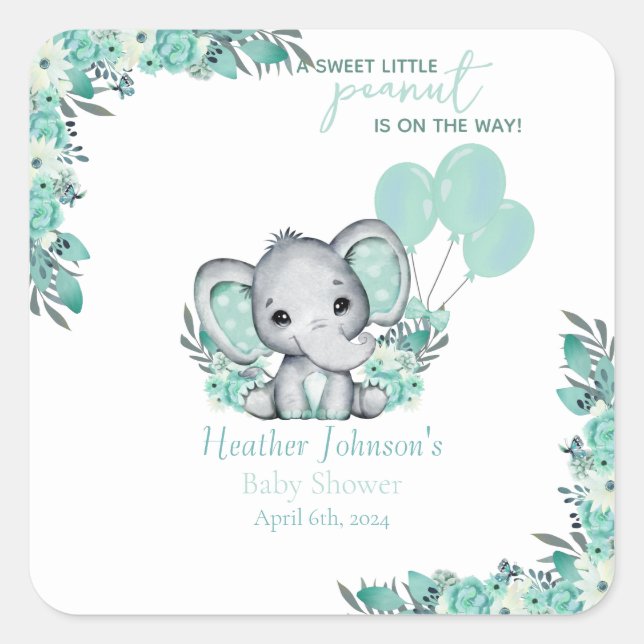 Elephant Neutral Baby Shower Square Sticker (Front)