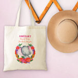 Elephant never Forgets Cute and Colourful Kids Tote Bag<br><div class="desc">Personalised Elephant Tote Bag with cute and colourful design. The design features a baby elephant peeking through a garland of colourful flowers. The template is set up for you to add your child's name and a title - the sample wording reads "[name's] bag of things she never forgets" - which...</div>
