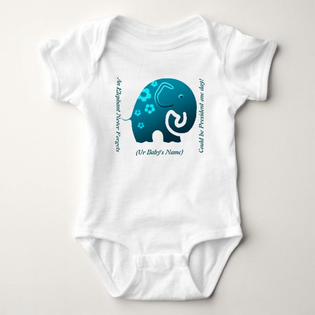 Elephant Never Forgets (Teal Personalised Onsie) Baby Bodysuit (Front)