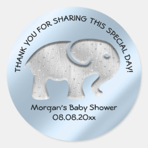 Elephant New Baby Shower Favour Thank Blue Classic Round Sticker