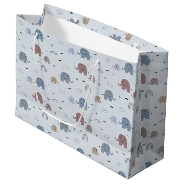 Elephant Nursery Pattern Large Gift Bag (Front Angled)