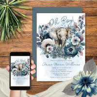 Elephant Oh Boy Blue Floral Baby Shower