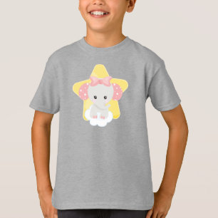 Elephant On A Cloud, Cute Elephant, Stars, Ribbon T-Shirt