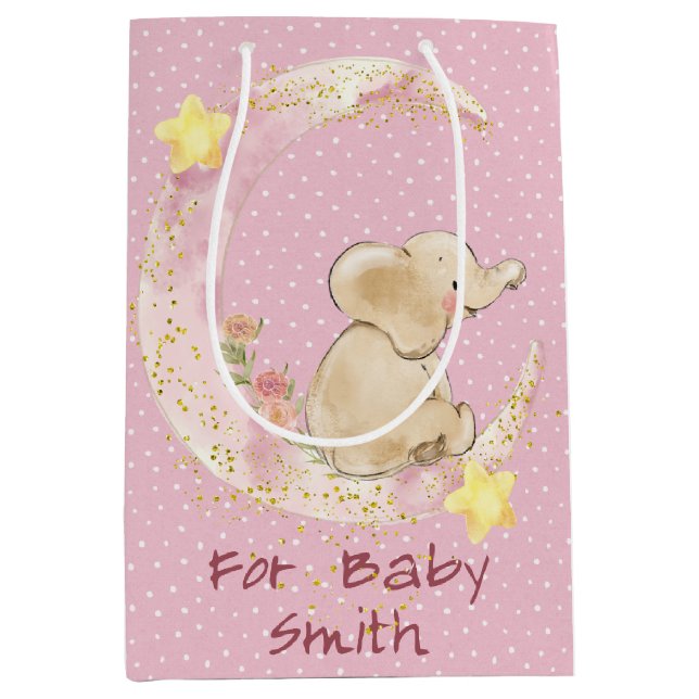 Elephant on a Crescent Moon   Medium Gift Bag (Front)