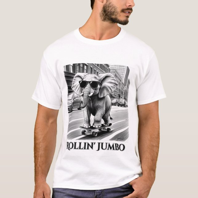 Elephant on a Skateboard T-Shirt (Front)