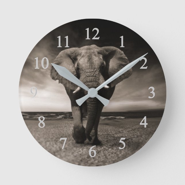 Elephant On Beach Round Clock (Front)