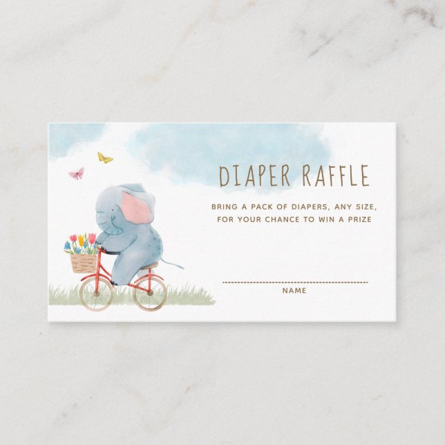 Elephant on Bicycle Diaper Raffle Enclosure Card (Front)