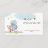 Elephant on Bicycle Diaper Raffle Enclosure Card