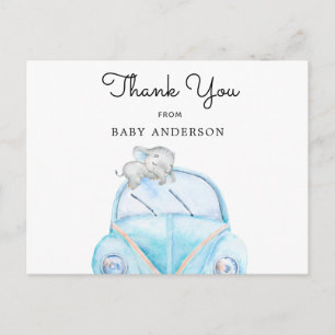 Elephant on Blue Car Drive By Shower Thank You Postcard