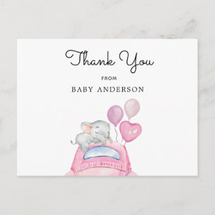 Elephant on Pink Car Drive By Baby Shower Postcard